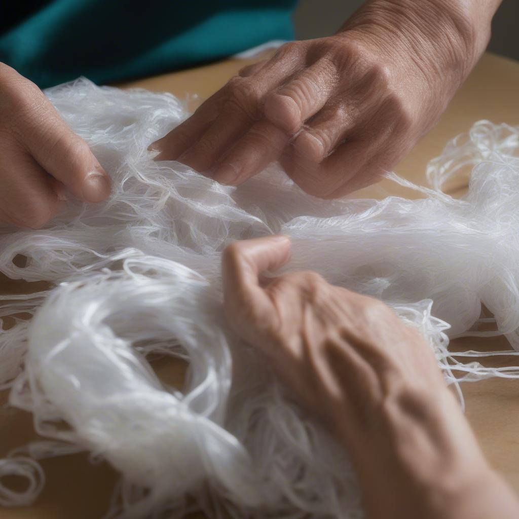 Close-up of plastic bag yarn