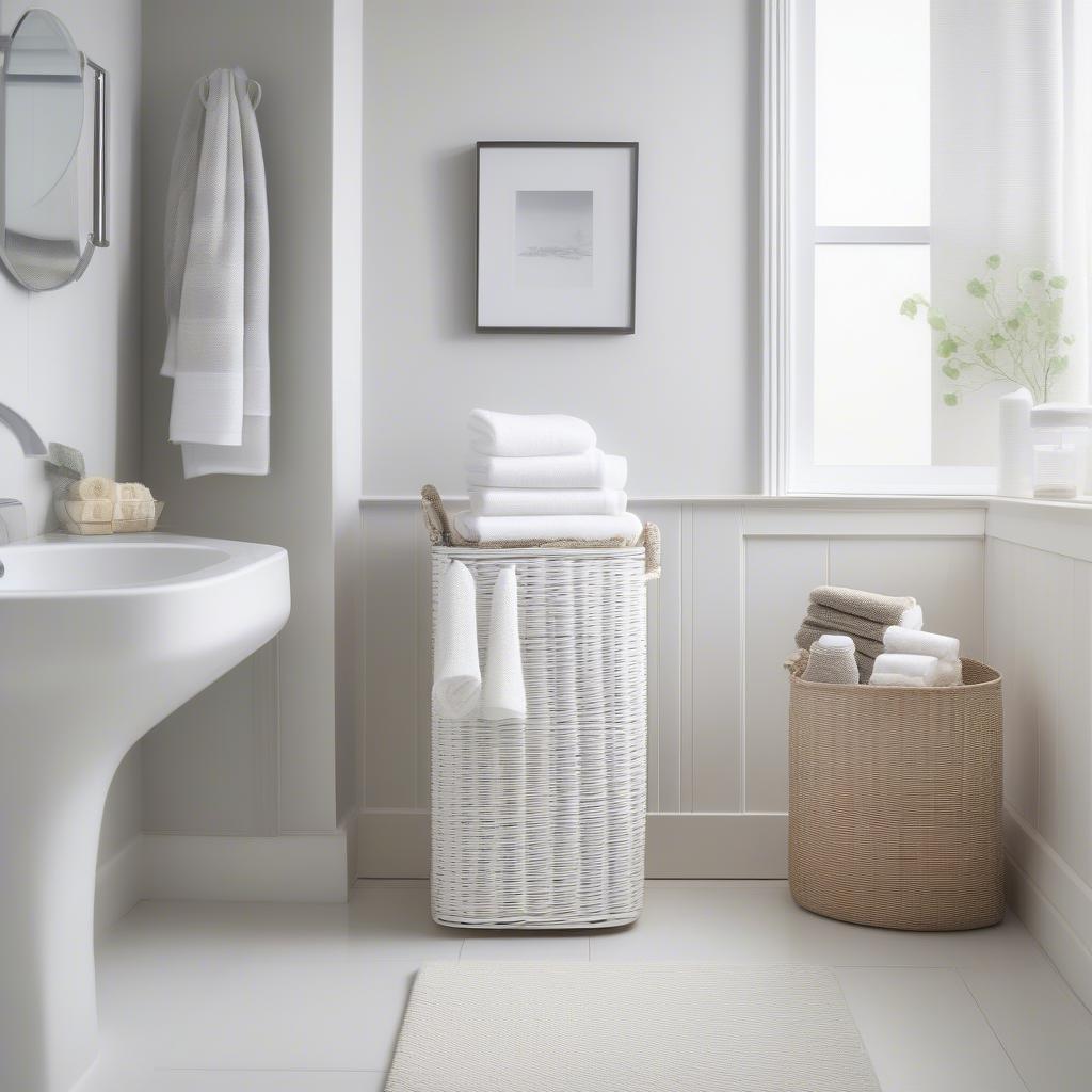 Plastic Basket Weave Hamper in a Bathroom