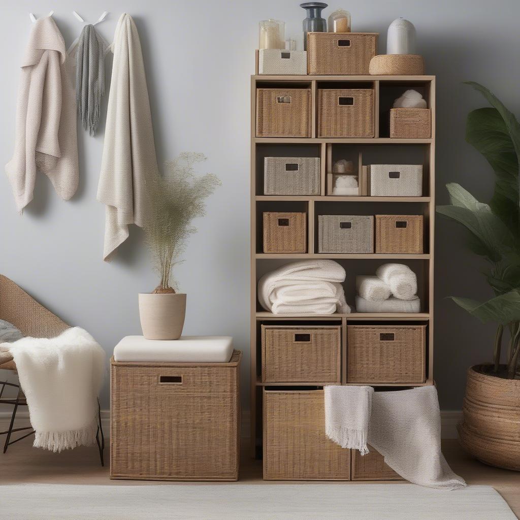 Plastic Basket Weave Storage Cubes in a Living Room