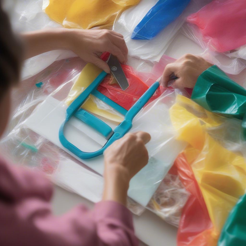 Preparing Plastic Strips for Weaving