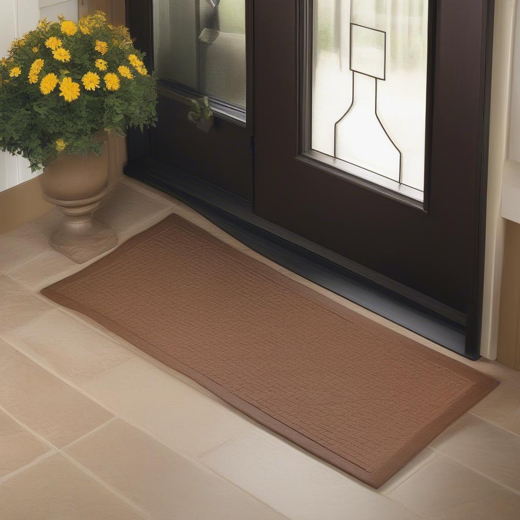 Plow Hearth Waterhog basket weave mat placed in a home entryway, demonstrating its practical application