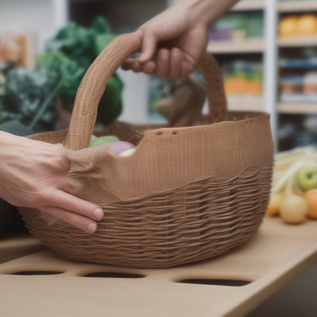 Durable Pole Handle Nylon Weave Basket in Use