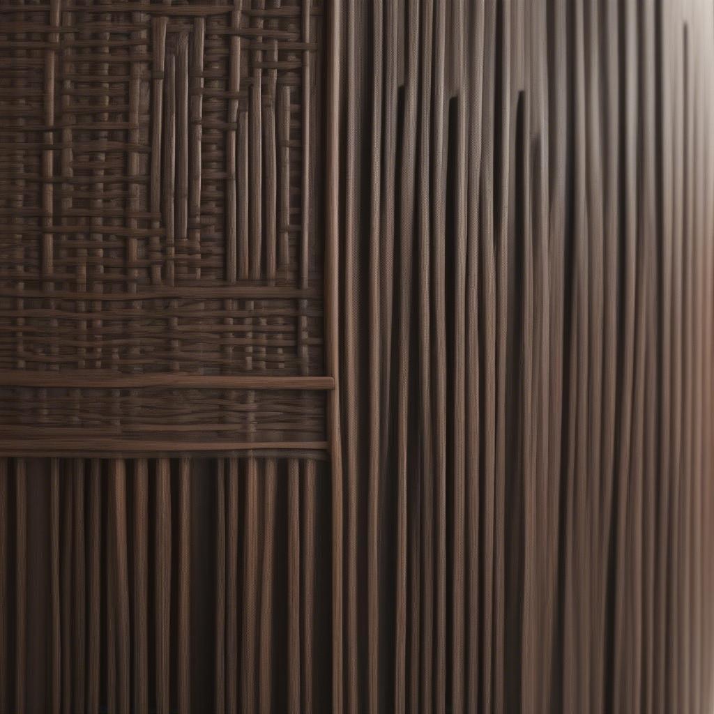 Close-up view of the Poly and Bark Weave Chair in walnut showcasing its intricate weave and rich wood finish.