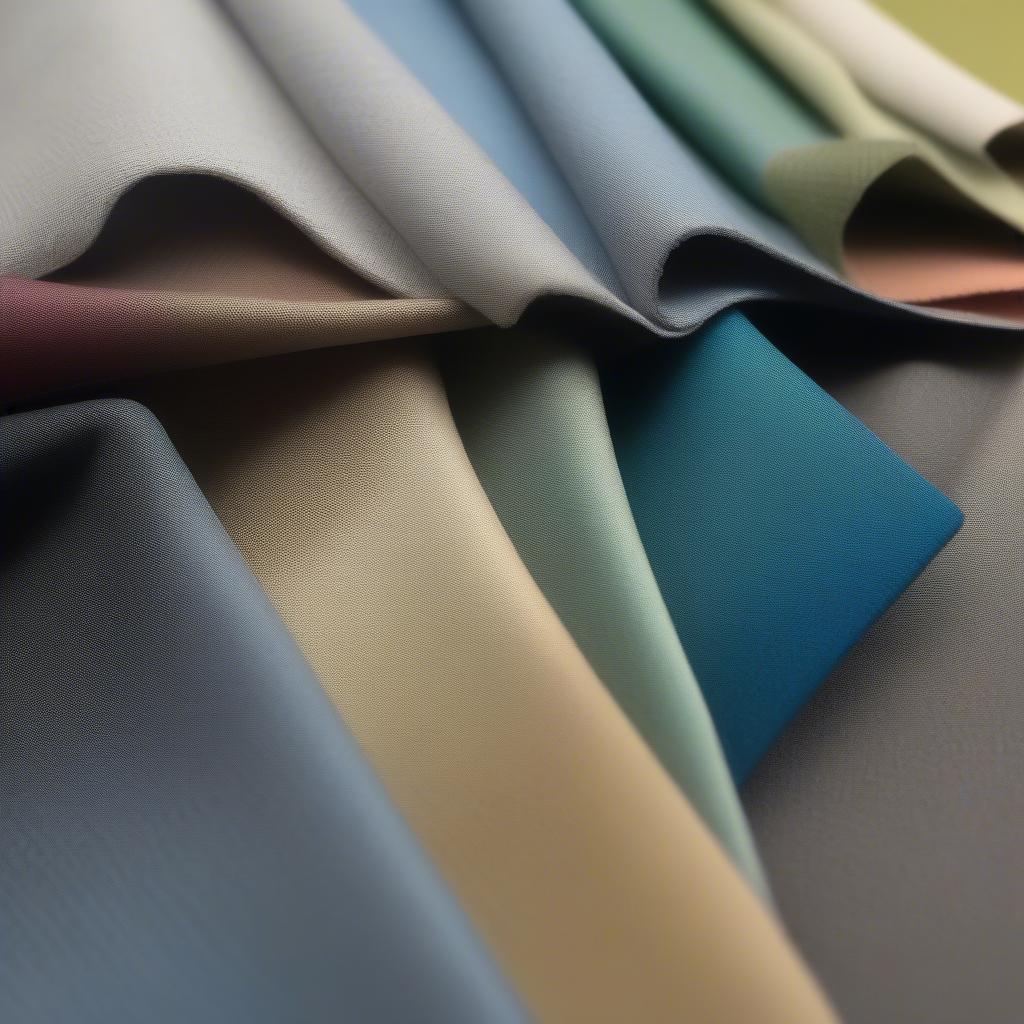 Various color samples of poly basket weave fabric.