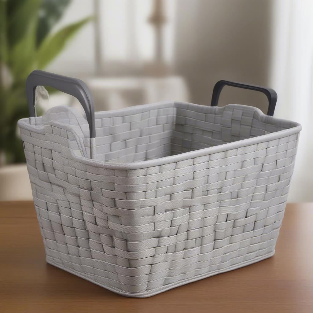 Comparing different sizes and features of large poly resin weave baskets.