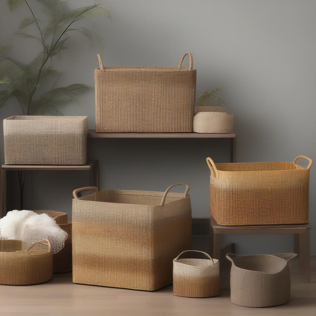 Different styles and colors of large poly resin weave baskets