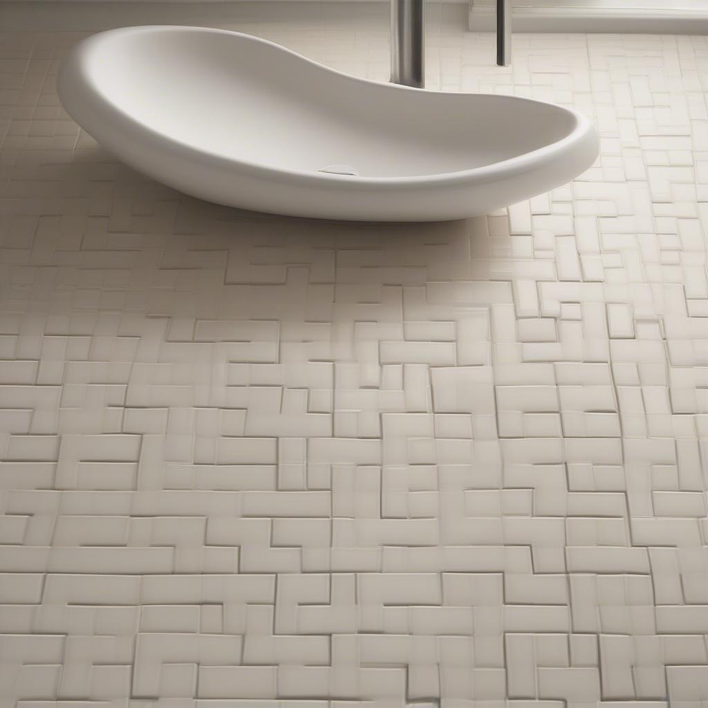 Porcelain basket weave mosaic tile on a bathroom floor