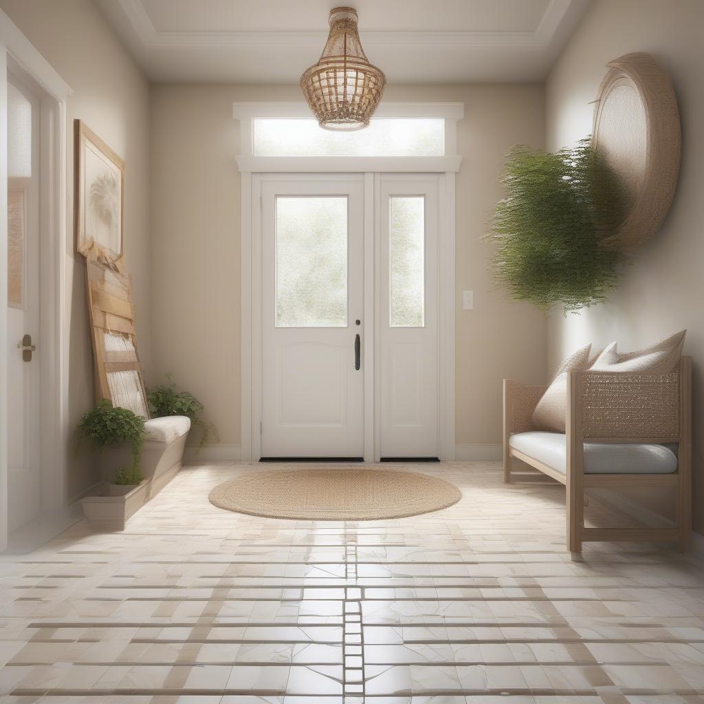 Porcelain basket weave mosaic tile in an entryway