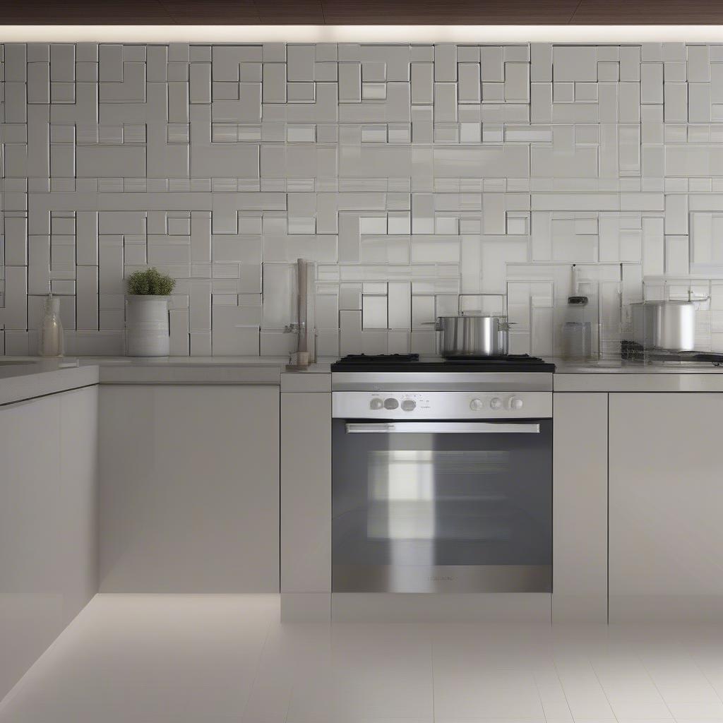 Porcelain basket weave mosaic tile used as a kitchen backsplash