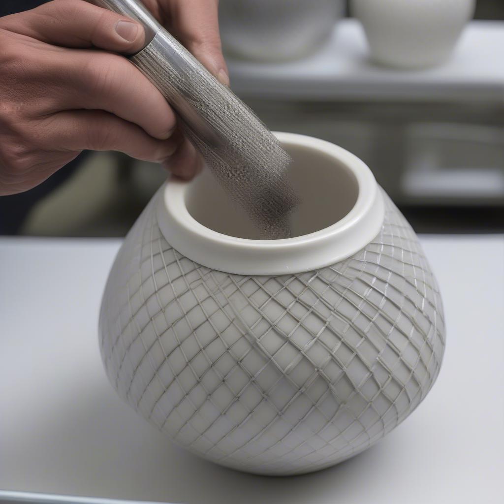 Porcelain with Metal Basket Weave Overlay Technique