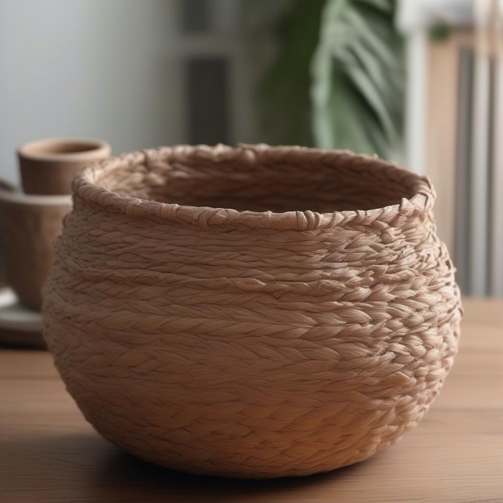 Ceramic pot with woven basket handles