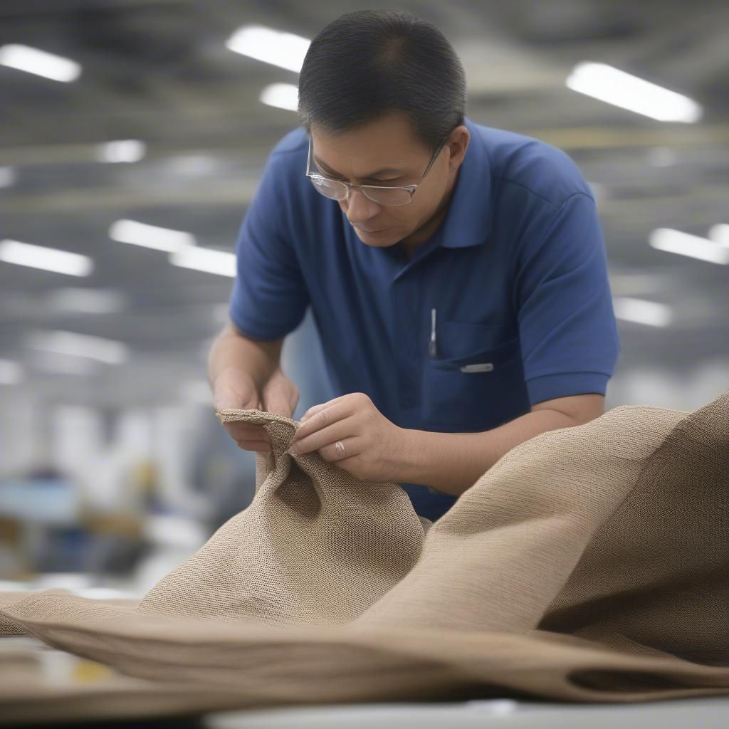 Quality Control Inspection at a PP Woven Bag Factory