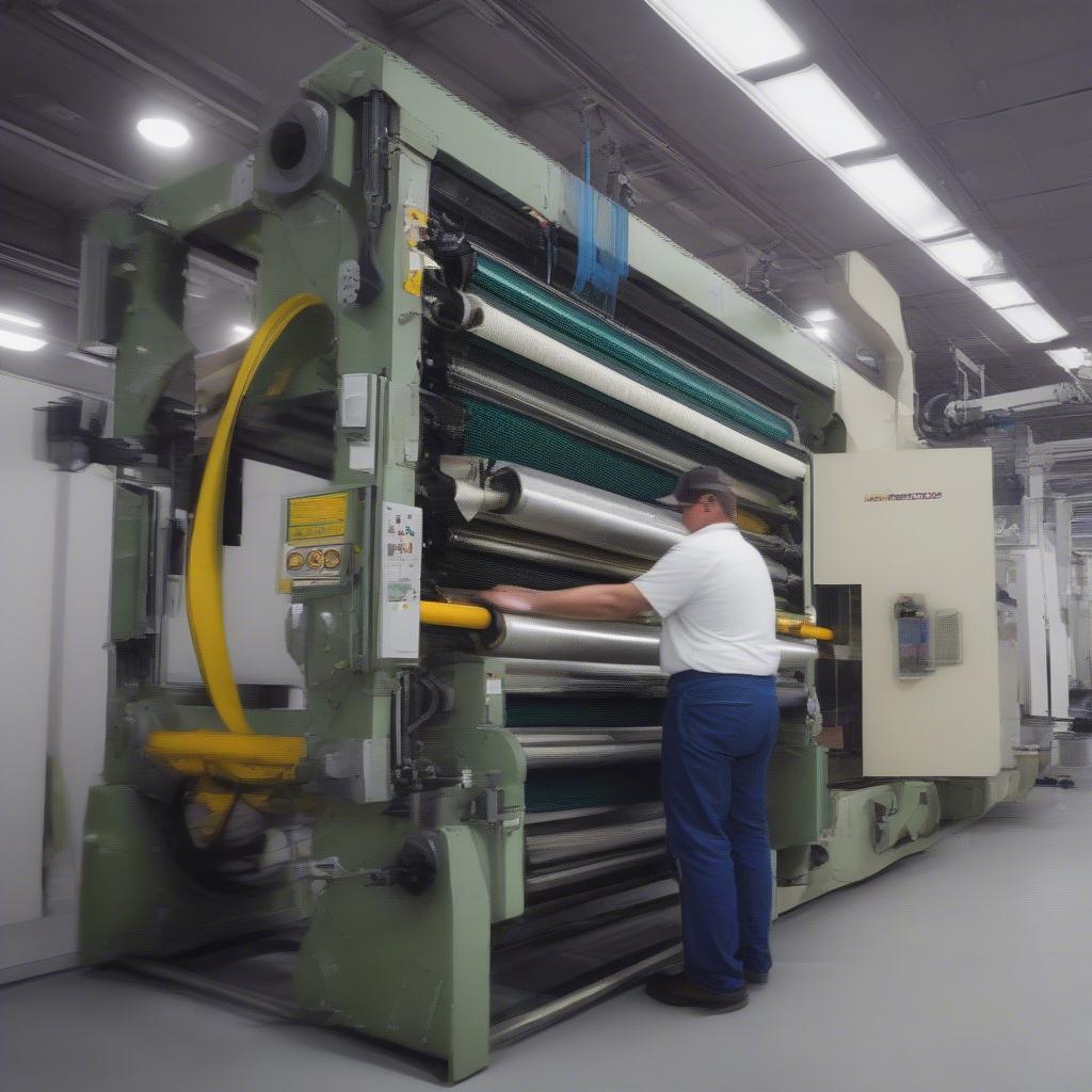 Technician Performing Maintenance on a PP Woven Bag Machine