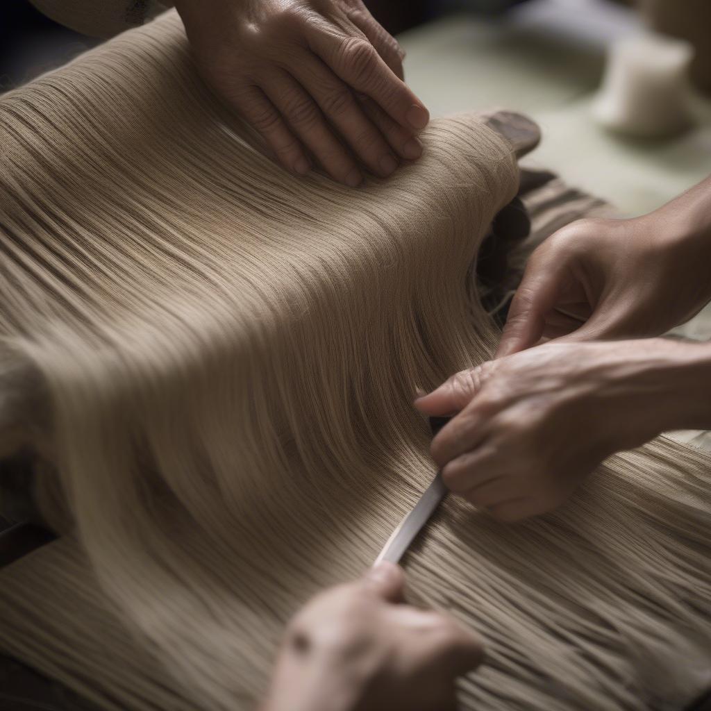 Skilled artisan weaving a Prada bag, highlighting the intricate handcraftsmanship involved in creating these luxury accessories.