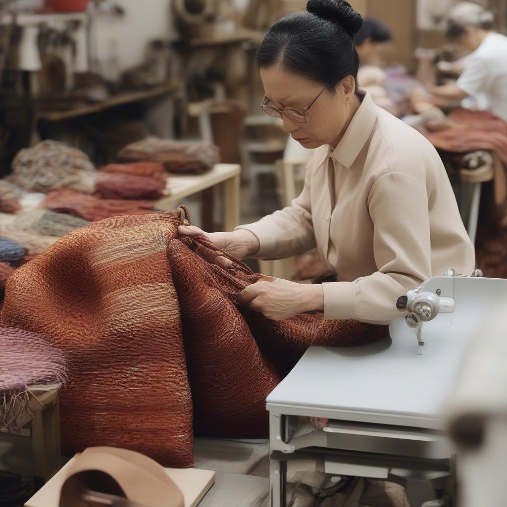 Prada artisan weaving a bag