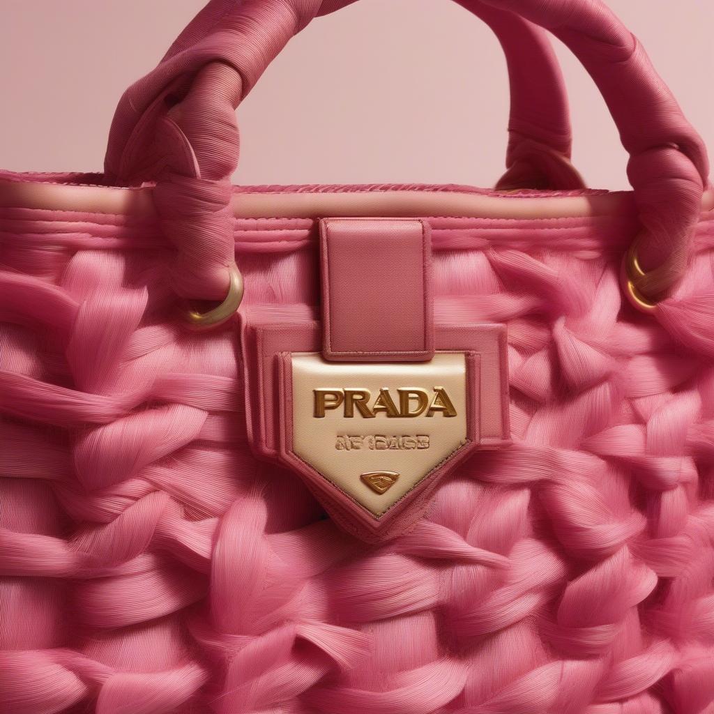 Prada Pink Woven Raffia Tote Bag