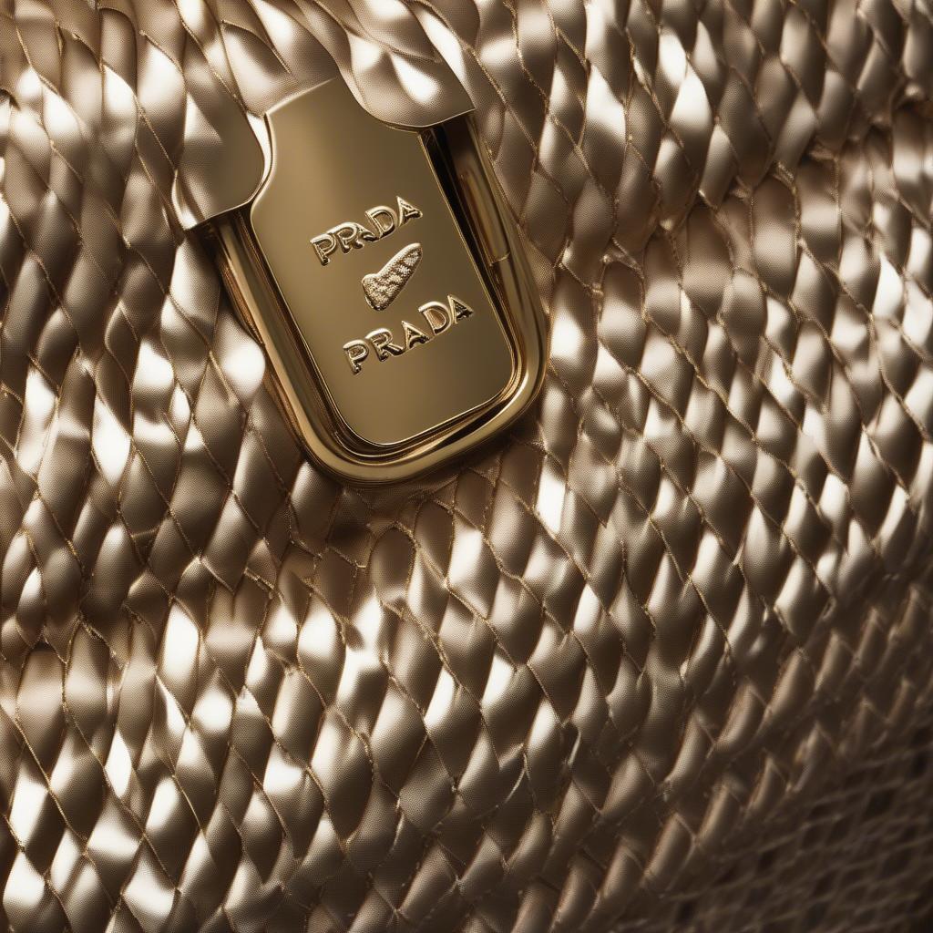 Close-up of a Prada woven metallic bag showcasing the intricate details and craftsmanship