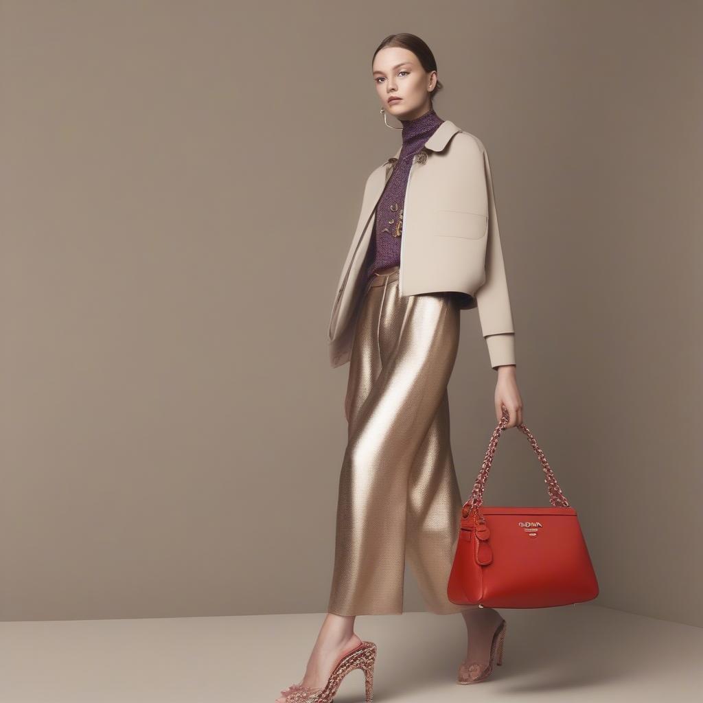 Outfit ideas featuring Prada woven metallic bags, showcasing how to style them for different occasions.