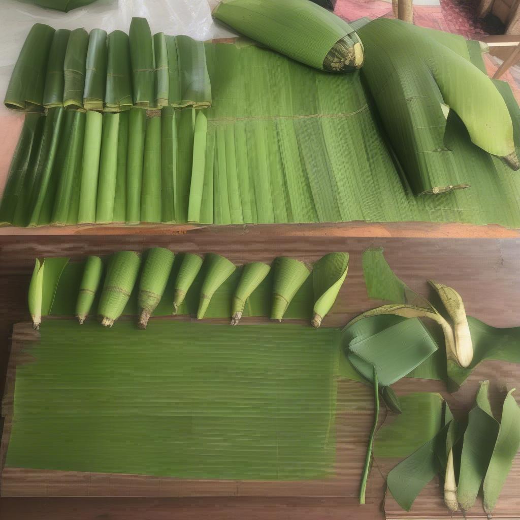 Preparing Banana Leaves for Weaving