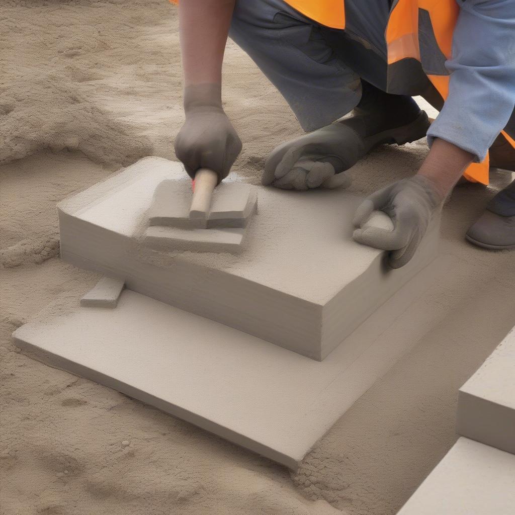 Preparing the base for a basket weave concrete block pattern