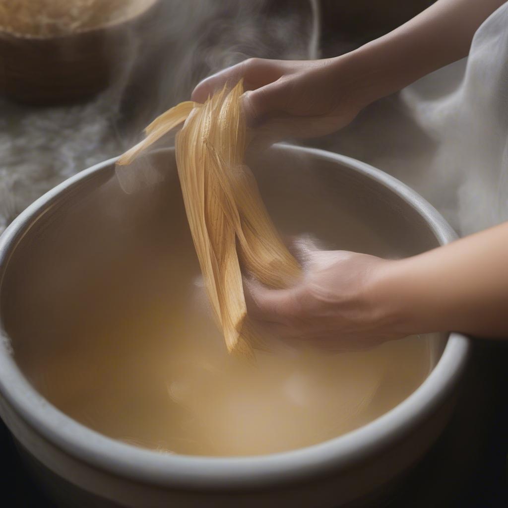 Preparing Corn Husks for Weaving