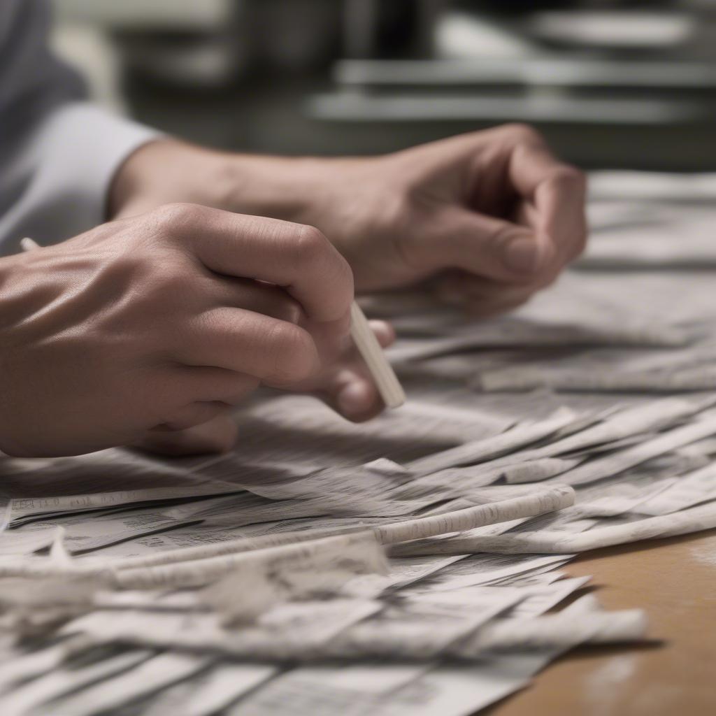 Preparing Newspaper Strips for Basket Weaving