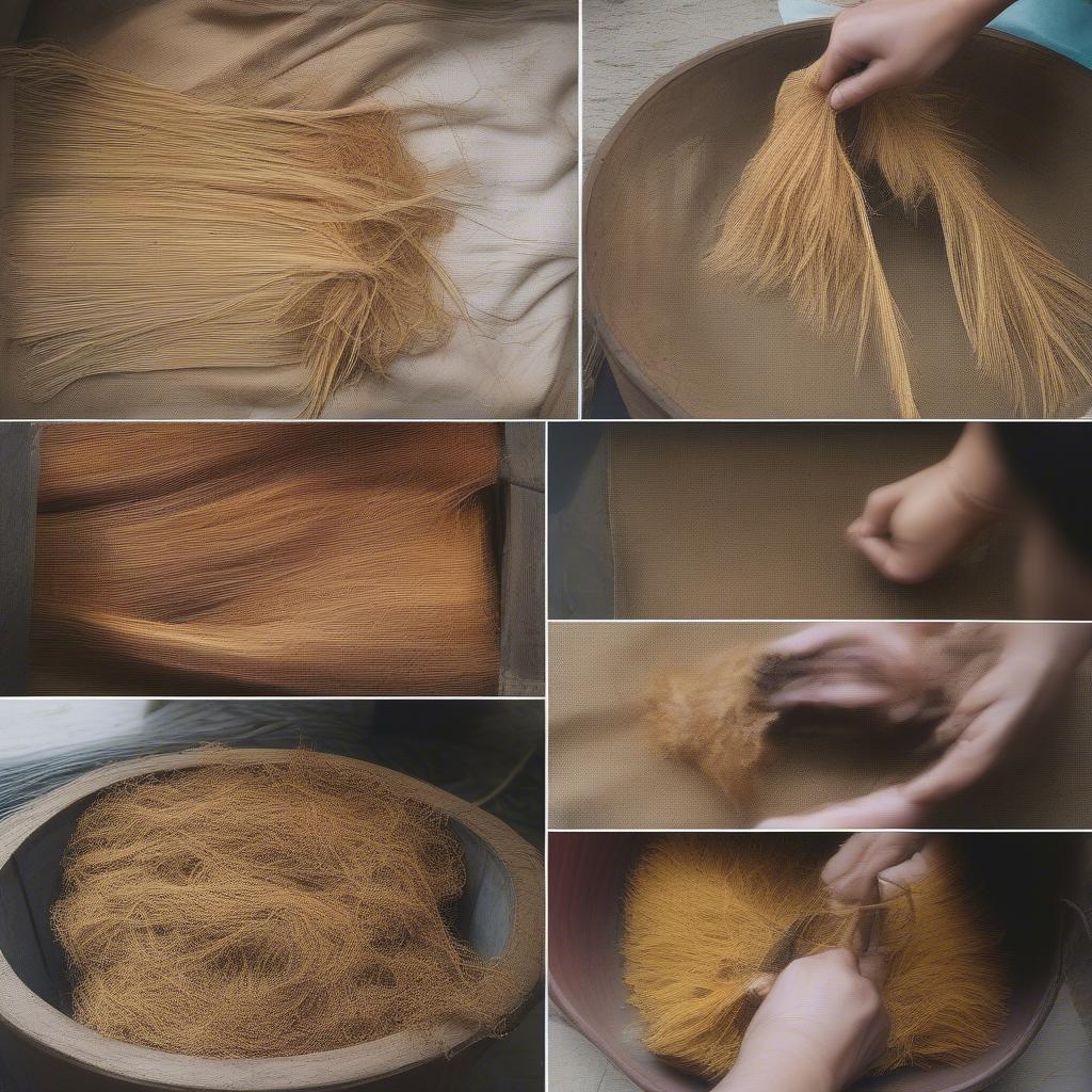 Preparing Palm Fibres: Drying, Splitting, and Dyeing