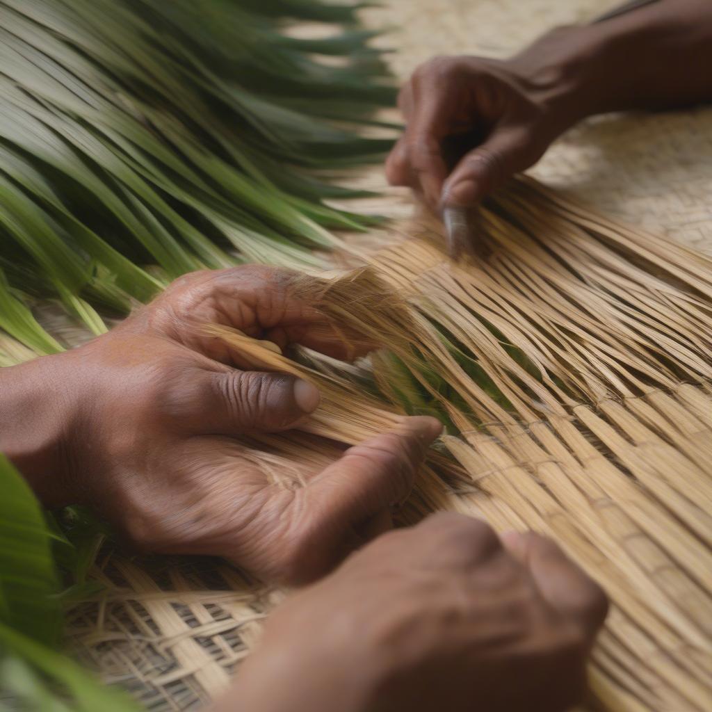 Preparing Palm Fronds for Weaving