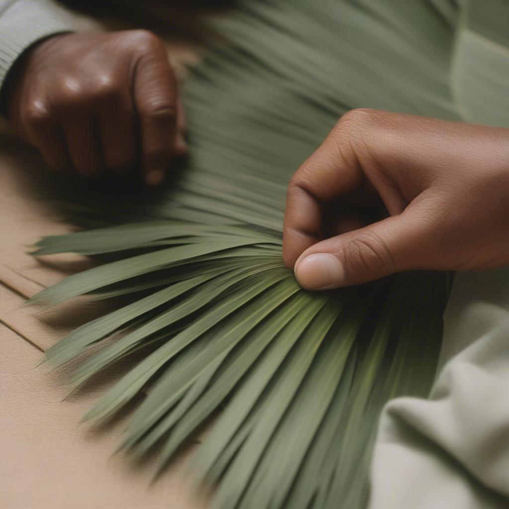 Preparing Palm Leaves for Weaving