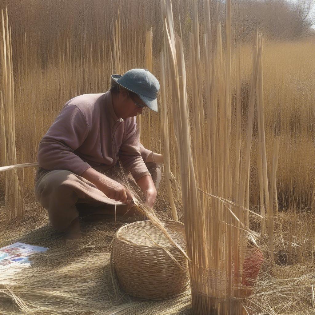 Preparing Phragmites Reeds for Weaving