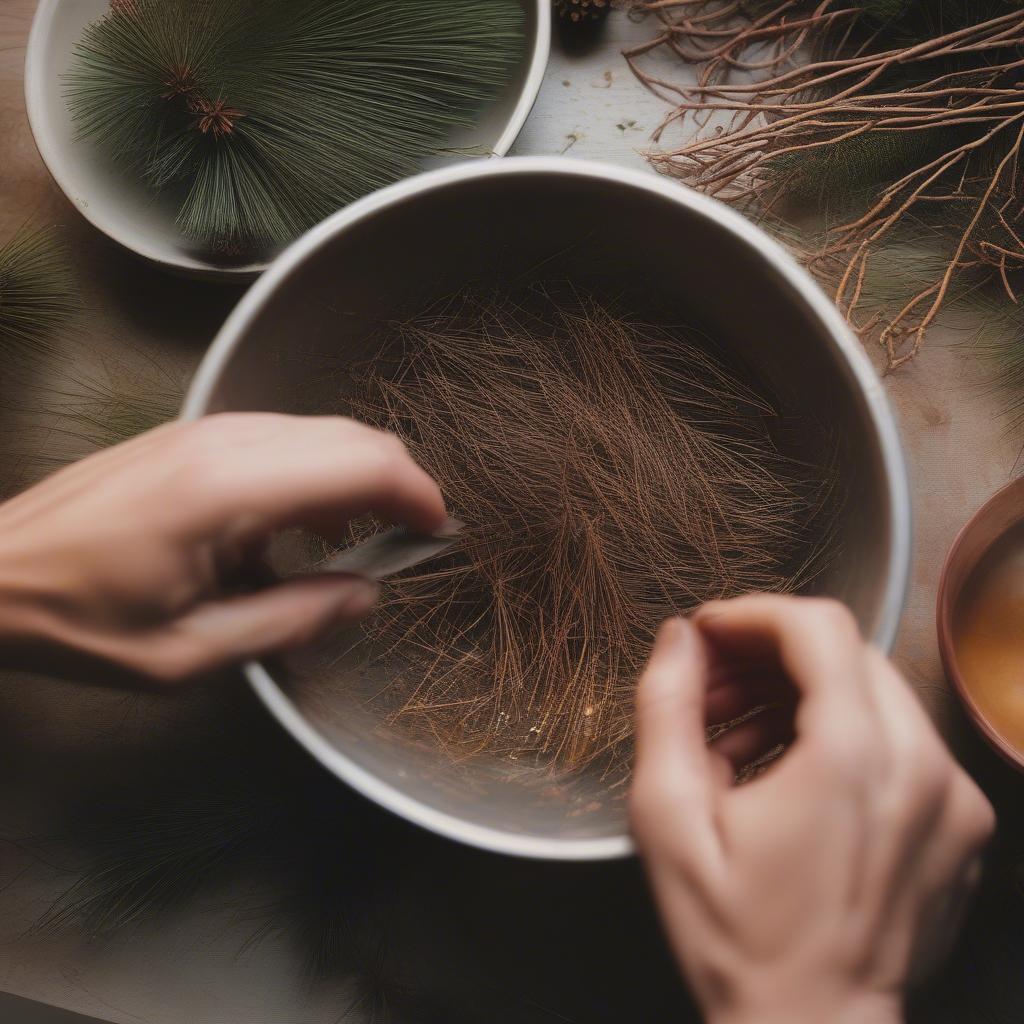 Preparing Pine Needles for Basket Weaving