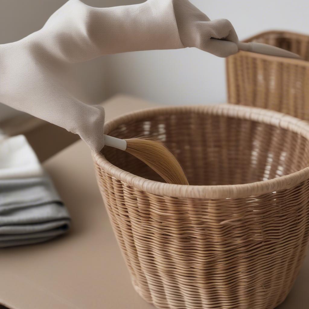 Preparing a rattan basket for painting