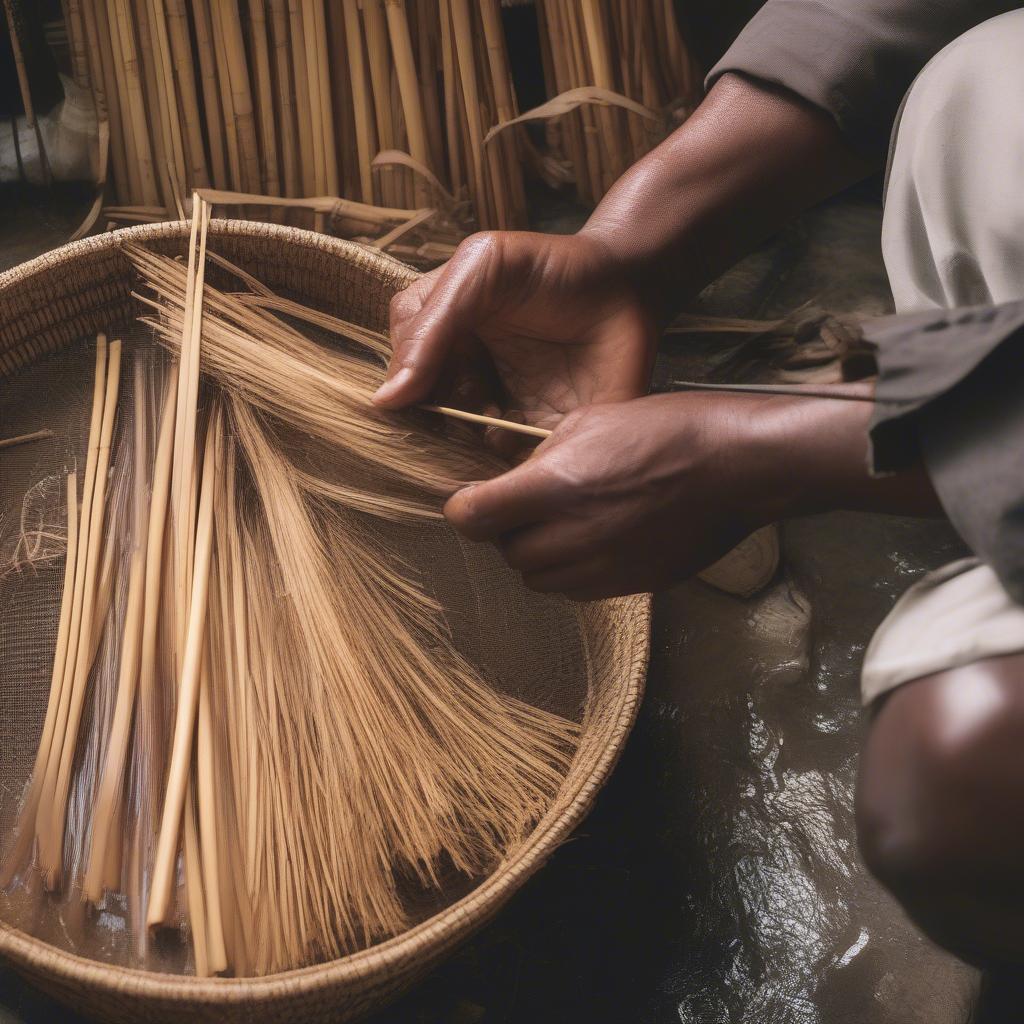 Preparing Rattan Reeds for Weaving