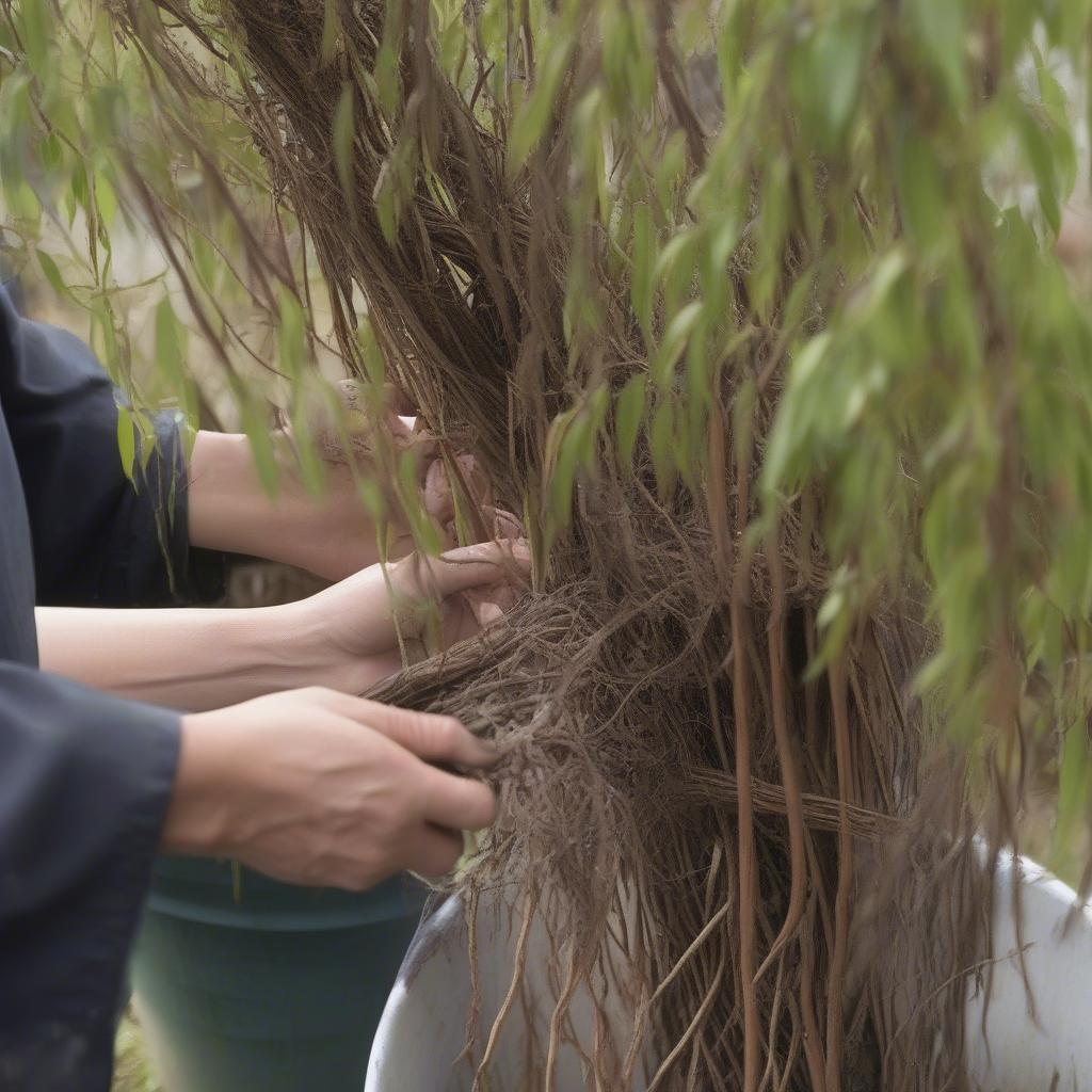 Preparing vines for basket weaving