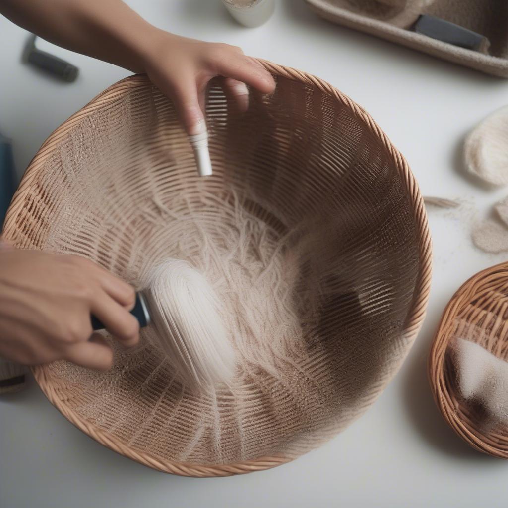 Preparing a weaved basket for painting