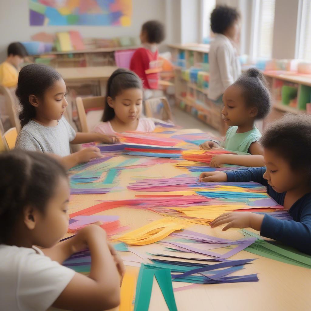 Preschoolers Weaving with Paper Plates