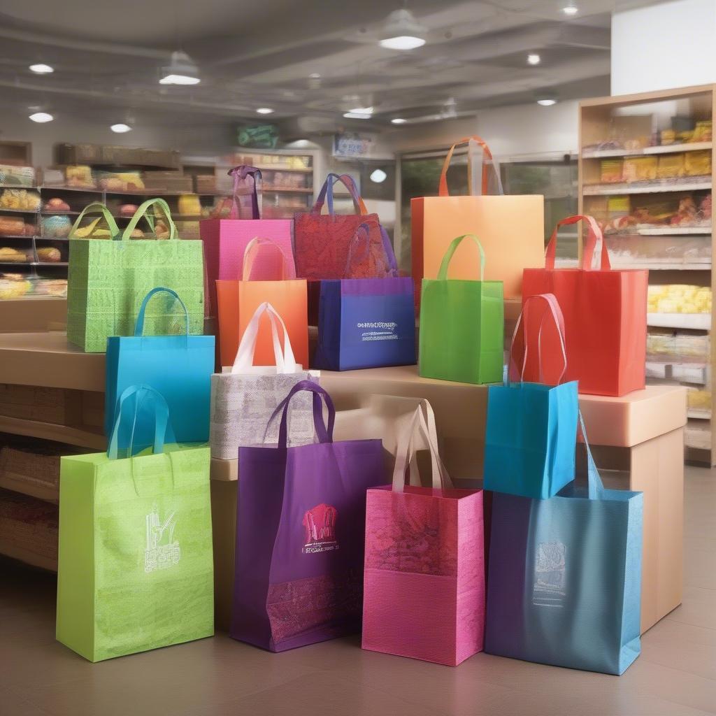 Printed Non-Woven Shopping Bags: Various colorful and stylish non-woven shopping bags with different printed designs, showcasing their versatility for branding and everyday use.