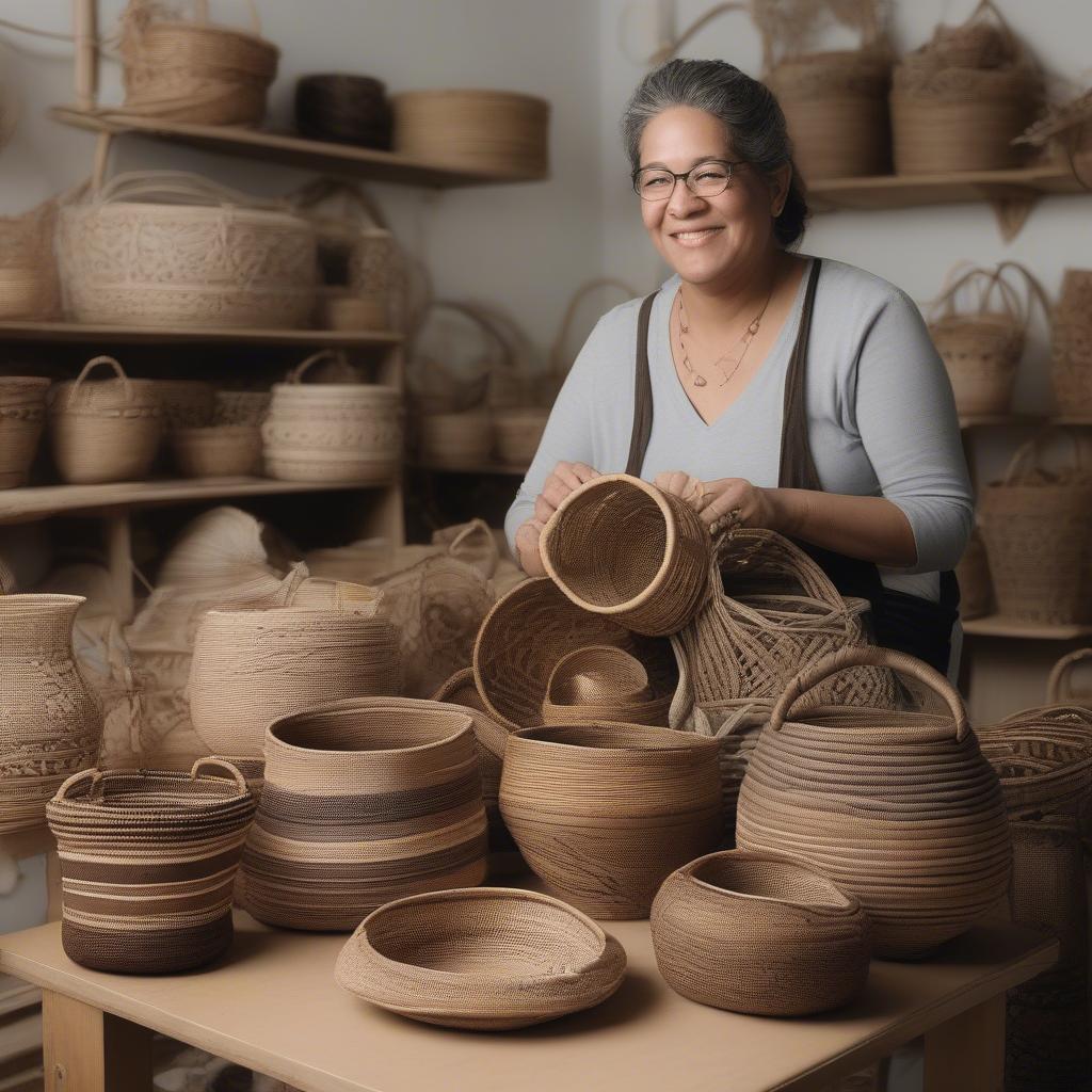 Professional Basket Weaver in Their Studio Crafting Intricate Designs