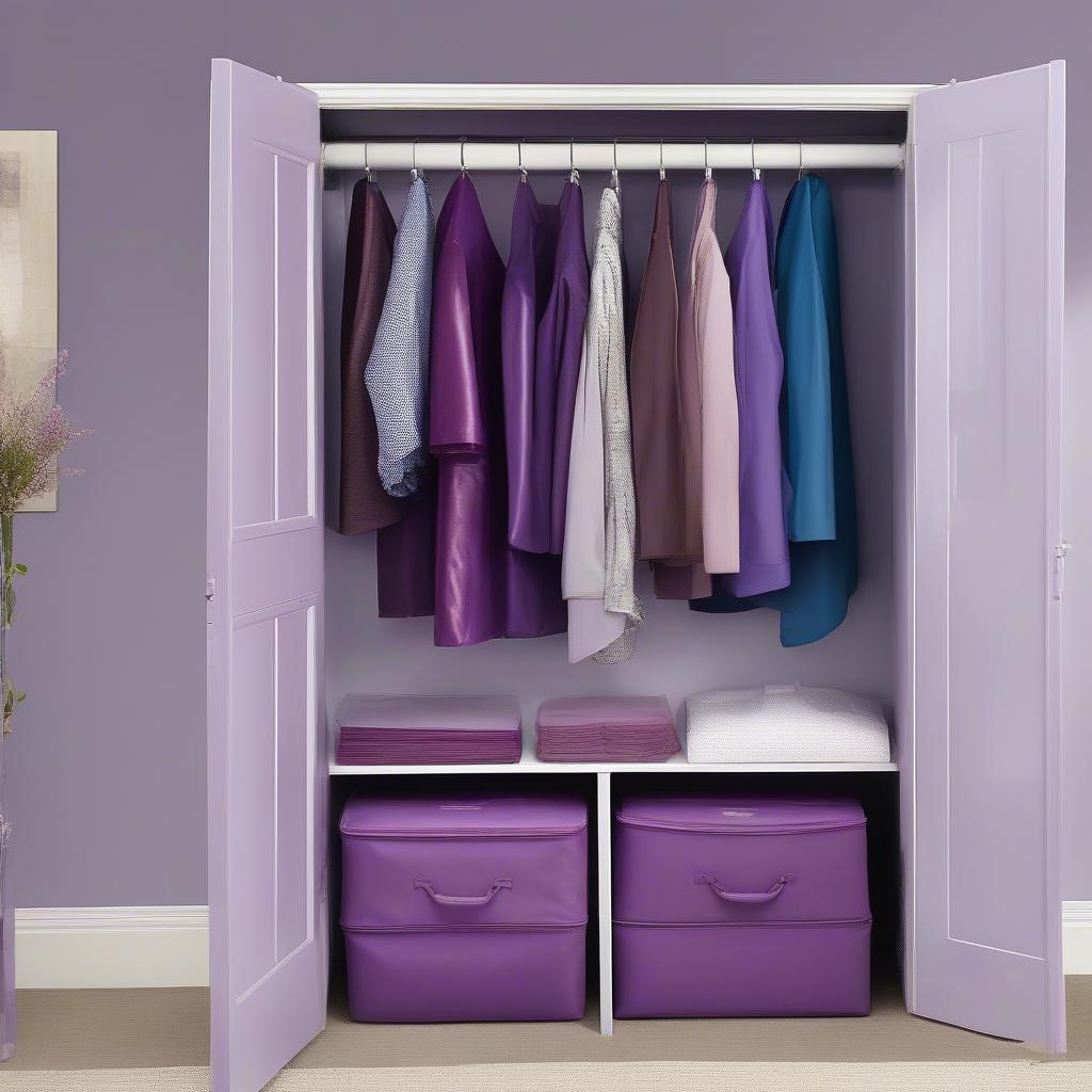 Purple Non-Woven Garment Bags Hanging in a Closet