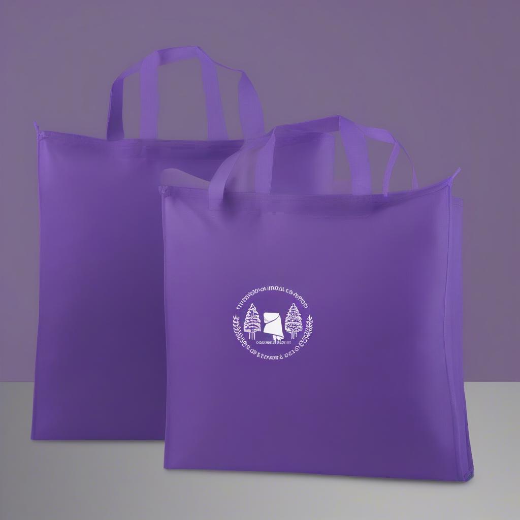 Purple Non-Woven Garment Bags with a Company Logo