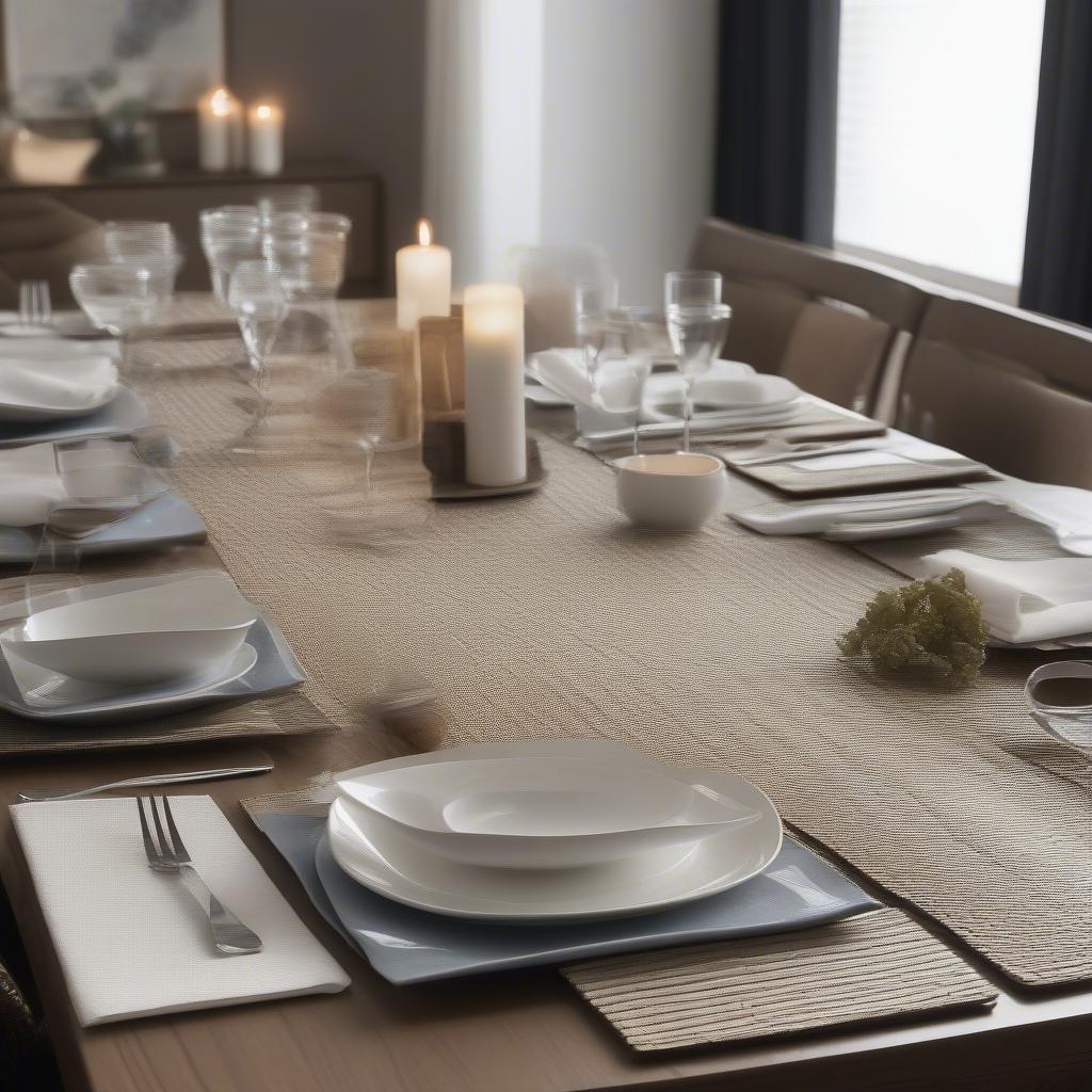 Table Setting with a PVC Basket Weave Table Runner and Placemat Set