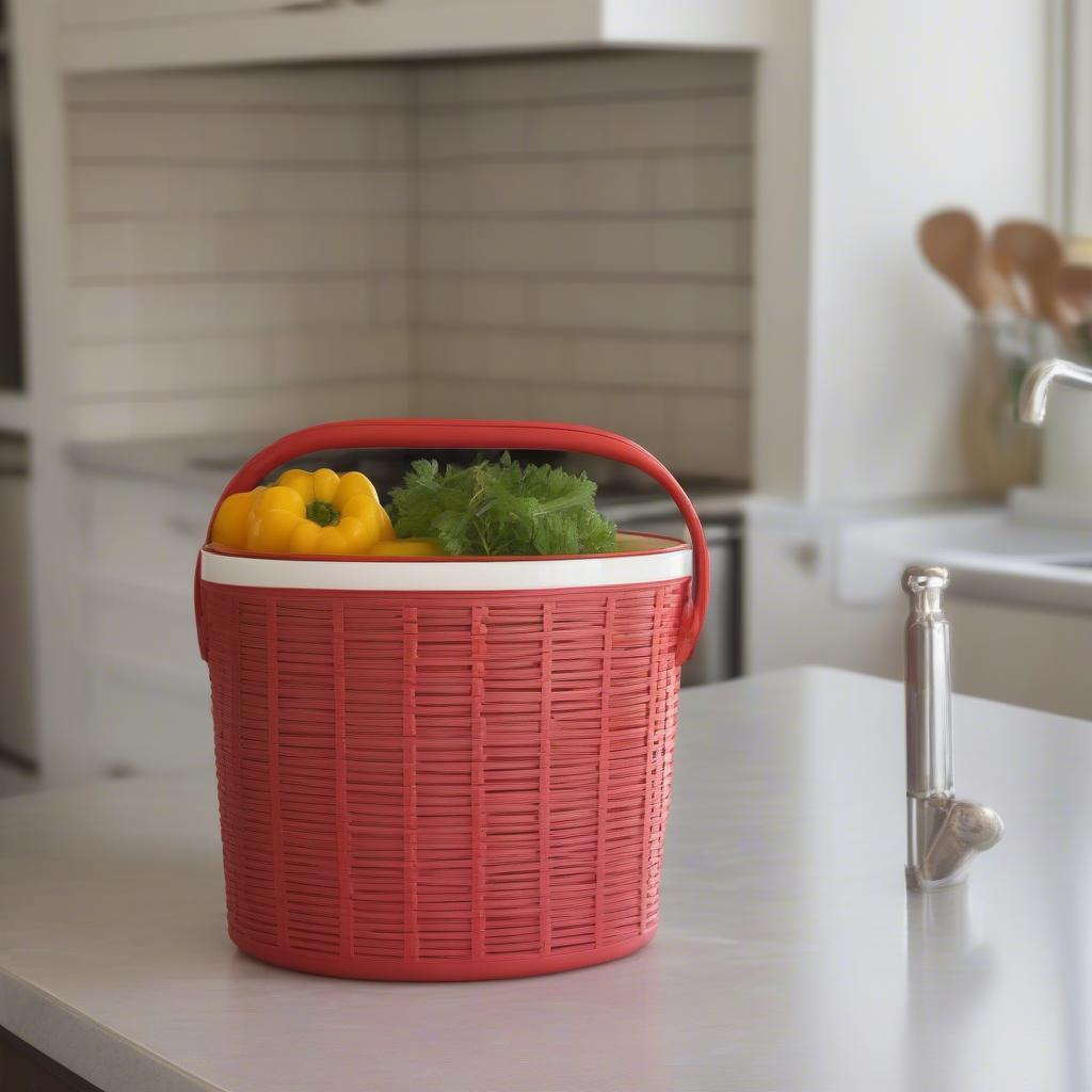 Vintage Pyrex Basket Weave Carrier in a Modern Kitchen