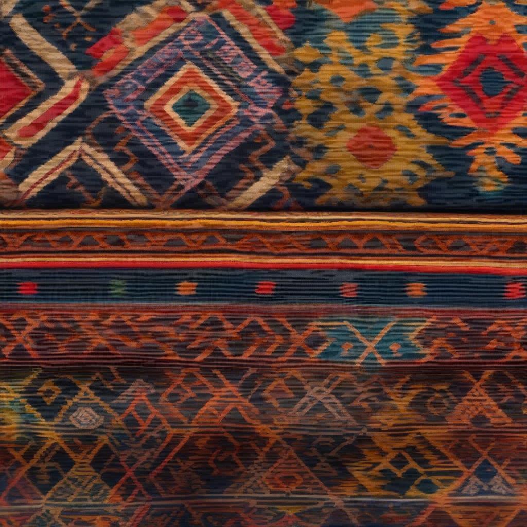 Close-up view of a Qashqai flat weave bag showing the intricate details and vibrant colors.