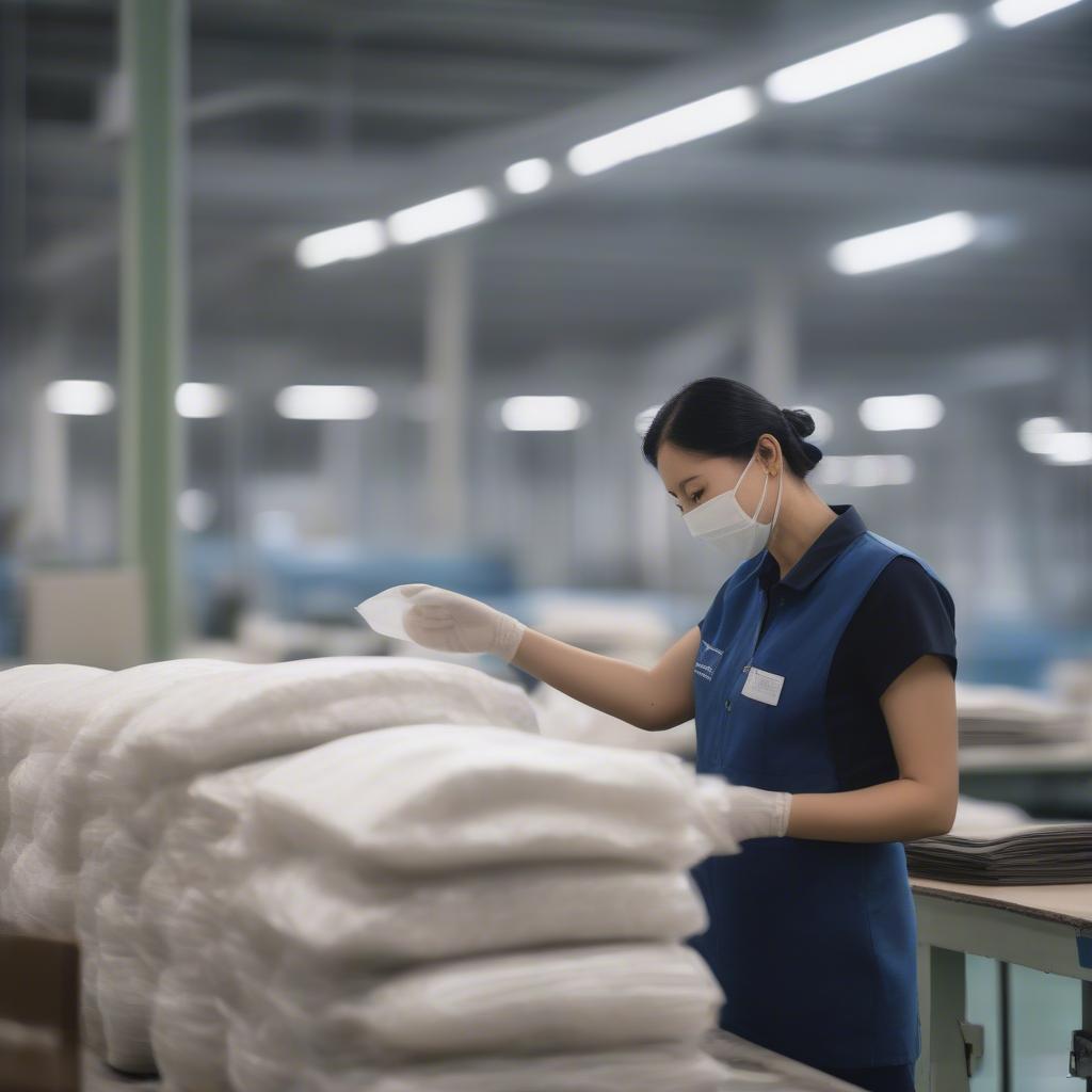 Quality control inspection of non-woven bags in a factory