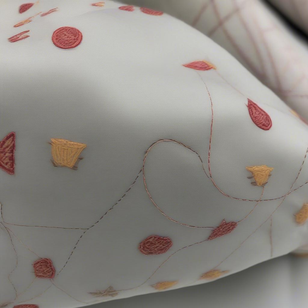 Close-up inspection of printed non-woven bag details, highlighting stitching, print quality, and handle reinforcement.