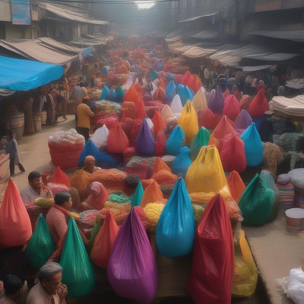 Rahman Non-Woven Tissue Bags in a Dhaka Market