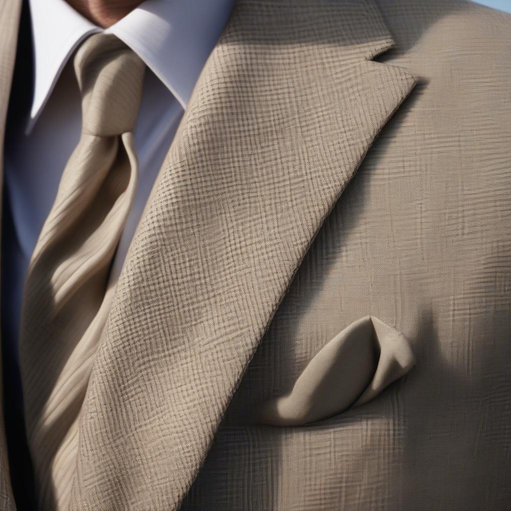 Close-up view of the basket-weave linen fabric of a Ralph Lauren Morgan suit