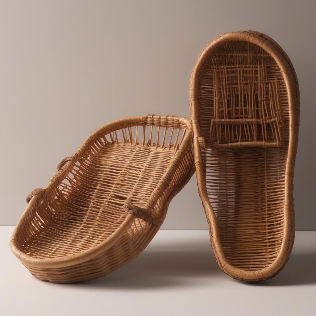 Comparison of rattan and wicker slippers, highlighting the differences in texture and appearance.