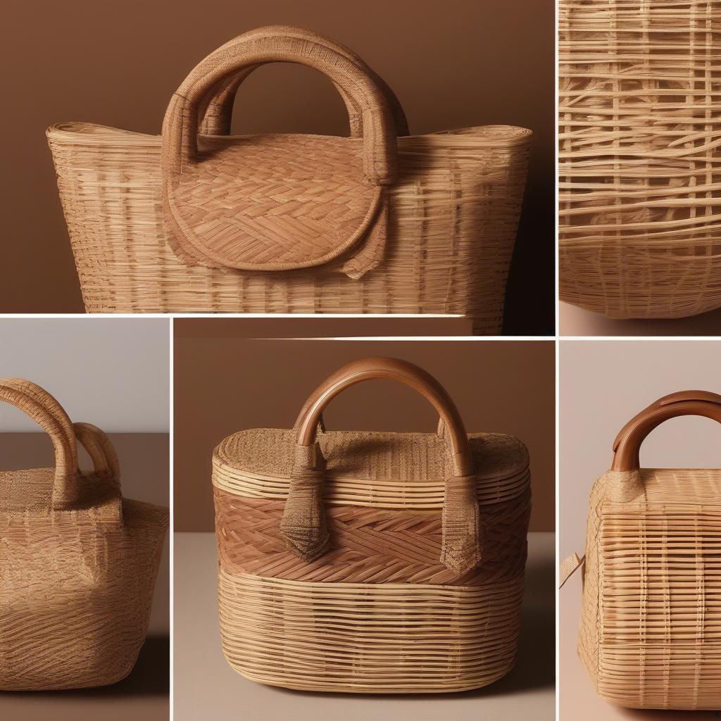 Close-up of Rattan and Wicker Triangle Bags