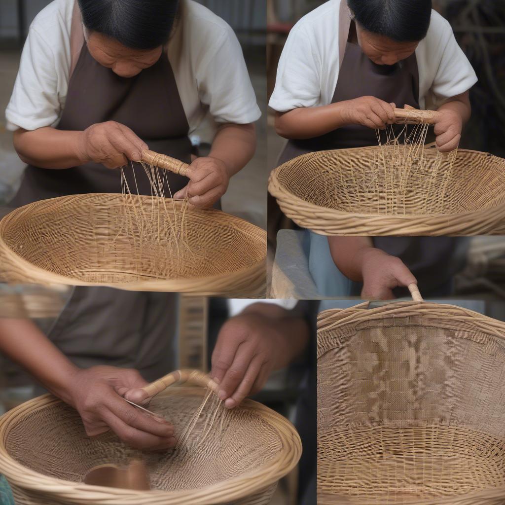 Rattan Baker's Basket Weaving Process